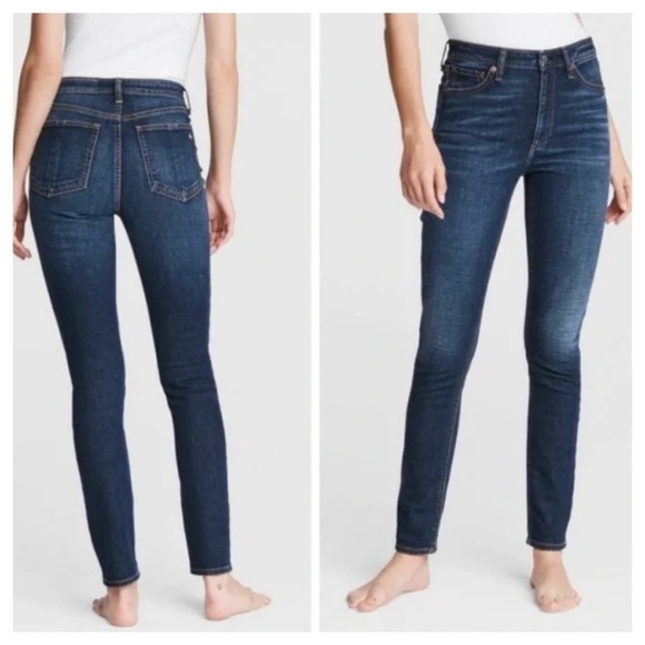 RAG & BONE Heritage Indigo Denim High-Rise Slim Fit Ankle Skinny Jeans size 24 - Picture 3 of 13